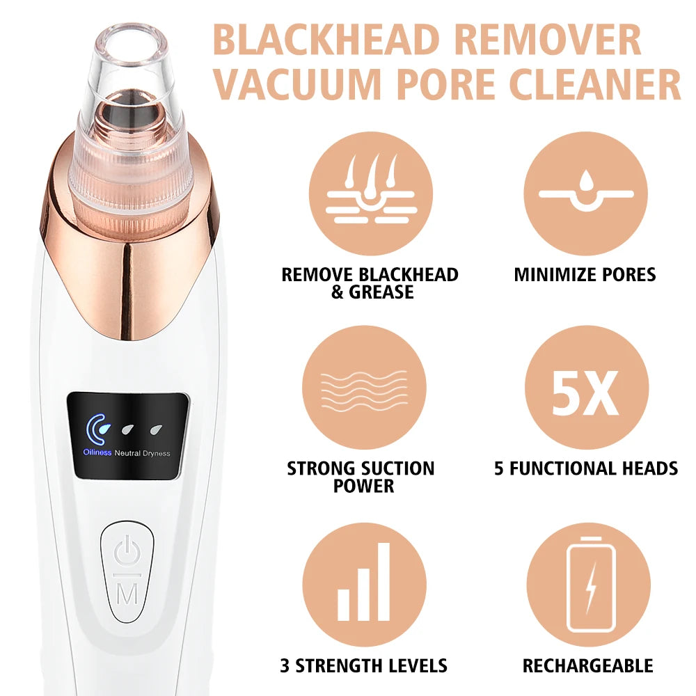 Electric Blackhead Remover Vacuum – 5 Suction Heads & 3 Power Levels