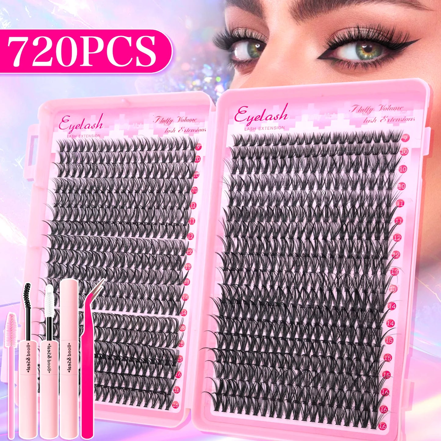 Fluffy Cluster Lash Extension Kit – DIY Lashes with Bond & Seal