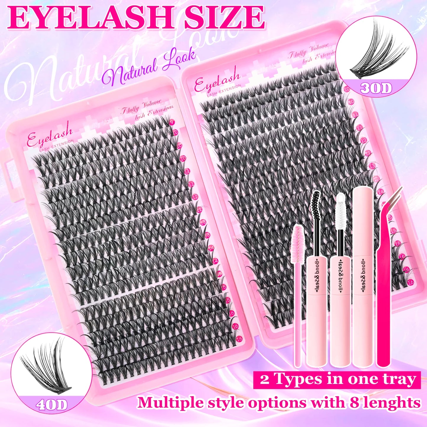 Fluffy Cluster Lash Extension Kit – DIY Lashes with Bond & Seal