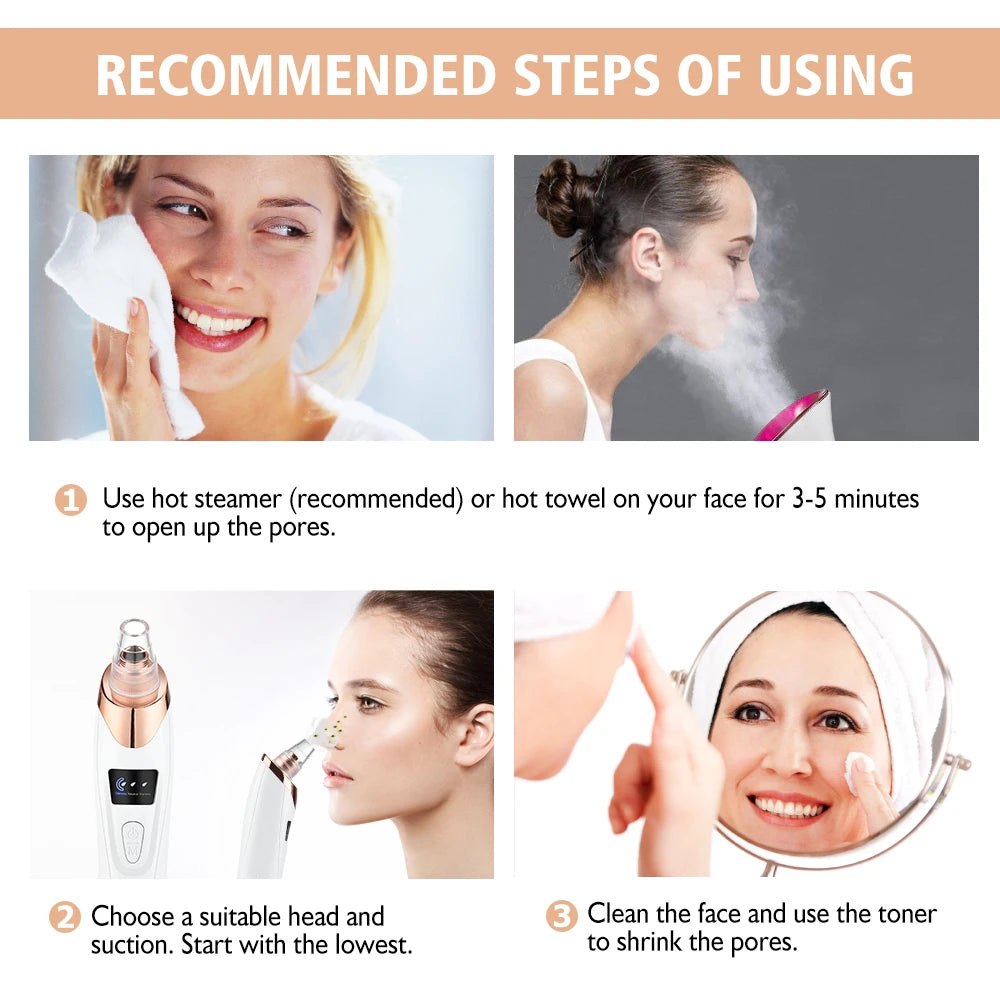Electric Blackhead Remover Vacuum – 5 Suction Heads & 3 Power Levels