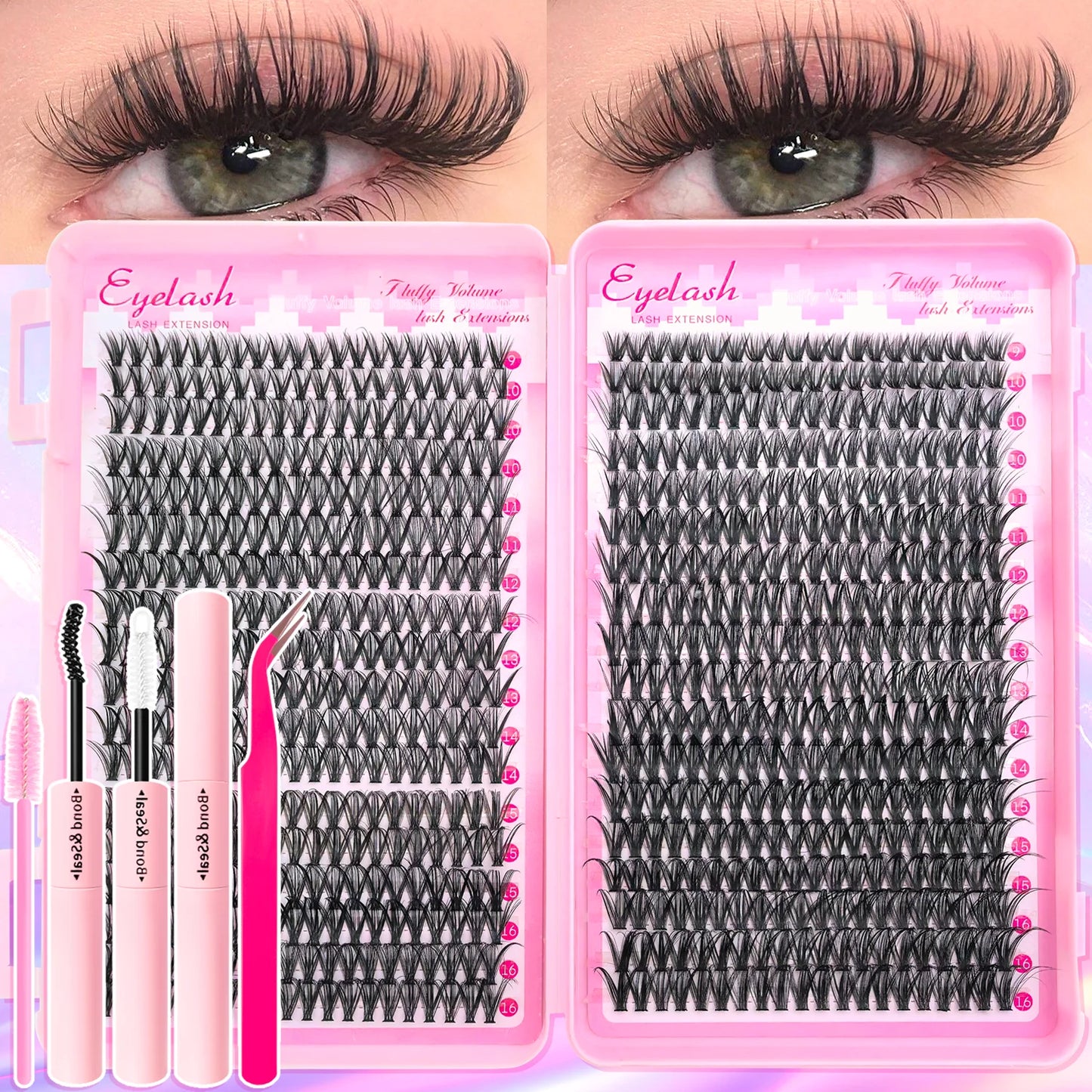 Fluffy Cluster Lash Extension Kit – DIY Lashes with Bond & Seal